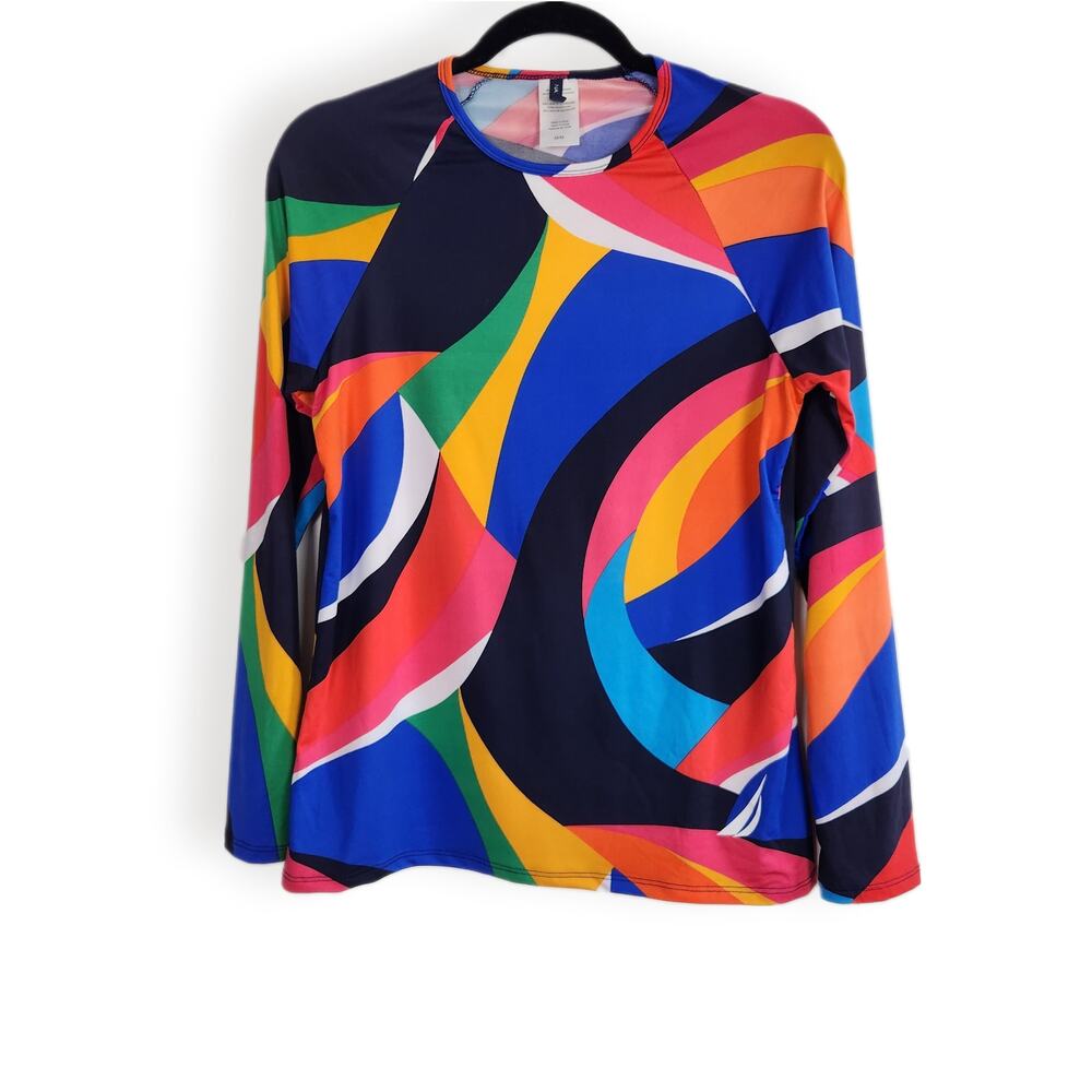 Nautica Abstract Rash Guard Swim Top M